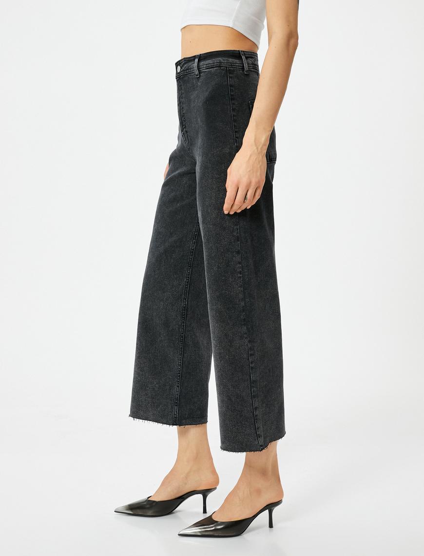   Kısa Geniş Paça Kot Pantolon Cepli - Sandra Culotte Jeans