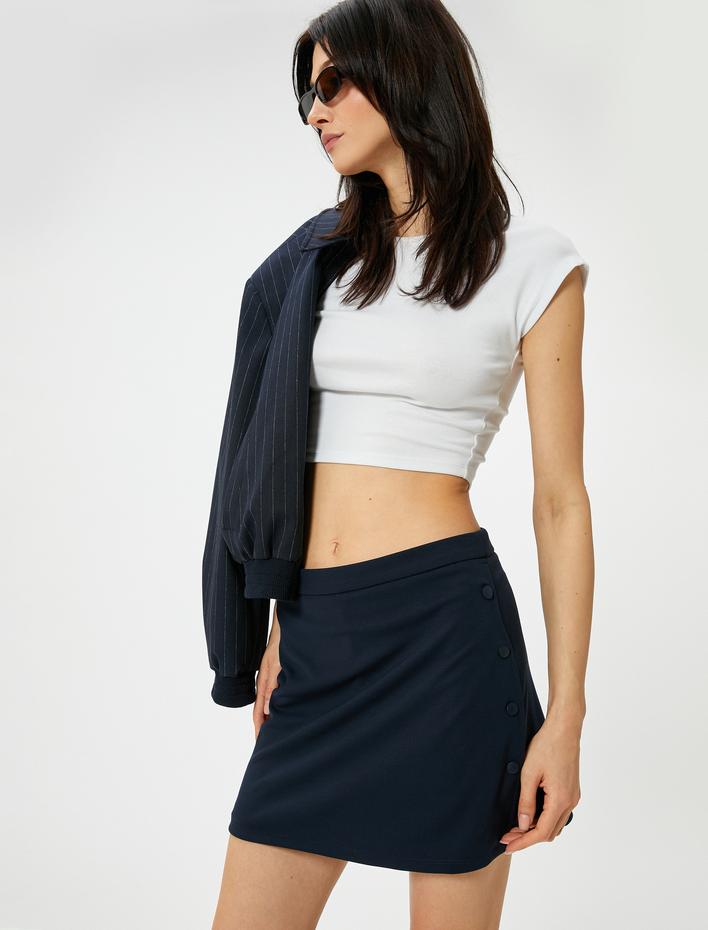  Mini Şort Etek Normal Bel Düğme Detaylı