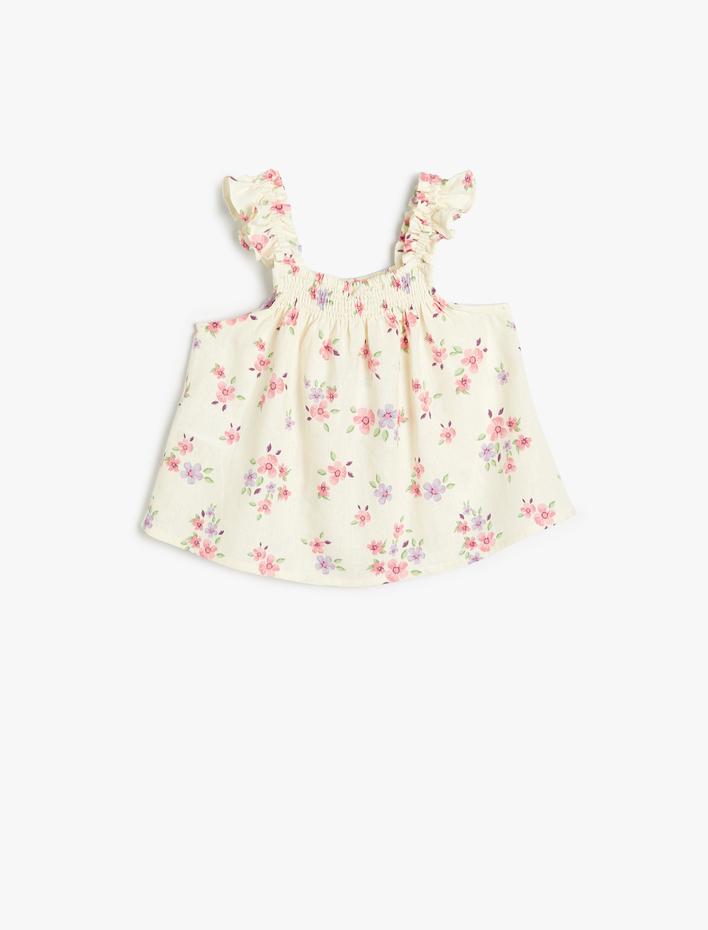 Kız Bebek Bluz Kolsuz Fırfırlı Çiçek Desenli Gipe Detaylı