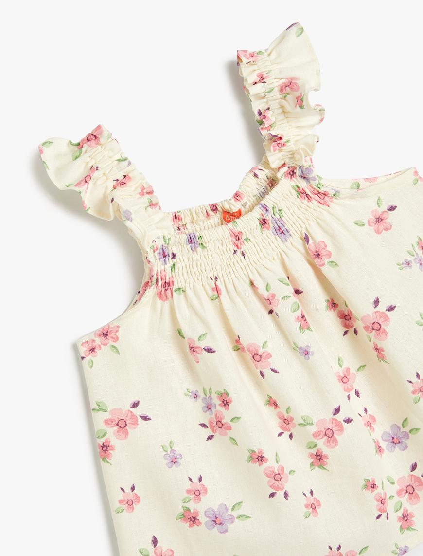  Kız Bebek Bluz Kolsuz Fırfırlı Çiçek Desenli Gipe Detaylı