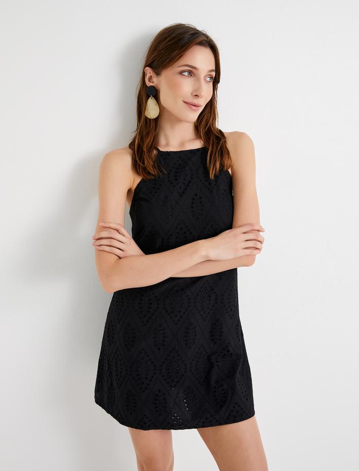  Fisto Elbise Halter Yaka Mini Slim Fit