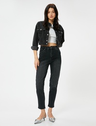 Yüksek Bel Kot Pantolon Rahat Kesim Hafif Dar Paça - Mom Slim Jeans