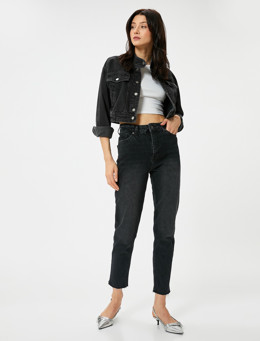   Yüksek Bel Kot Pantolon Rahat Kesim Hafif Dar Paça - Mom Slim Jeans