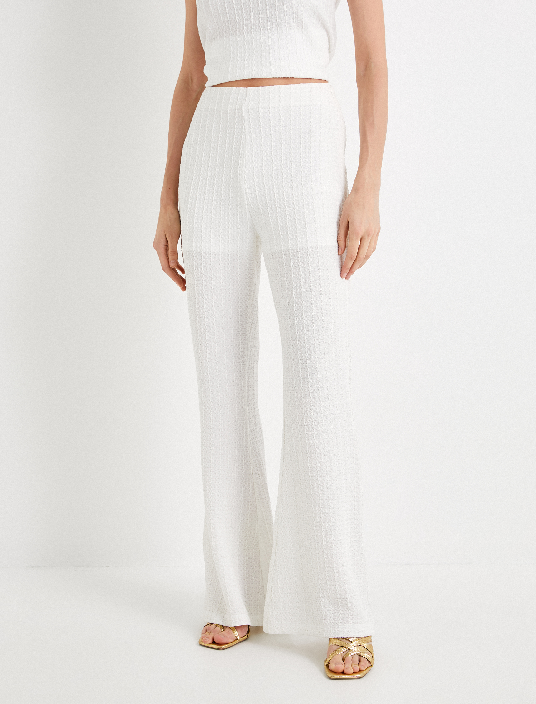   İspanyol Paça Pantolon Dokulu Yüksek Bel