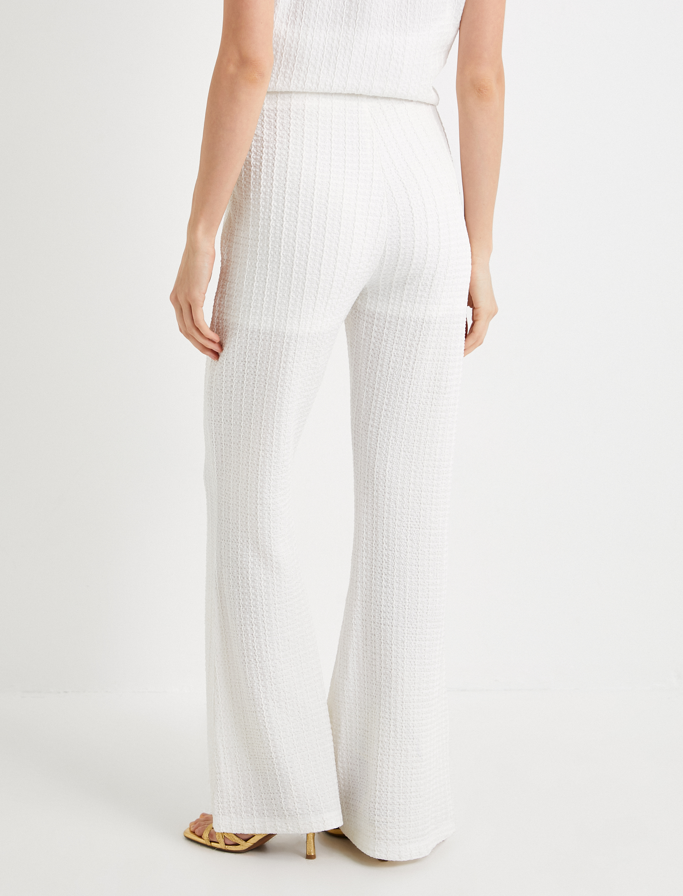   İspanyol Paça Pantolon Dokulu Yüksek Bel