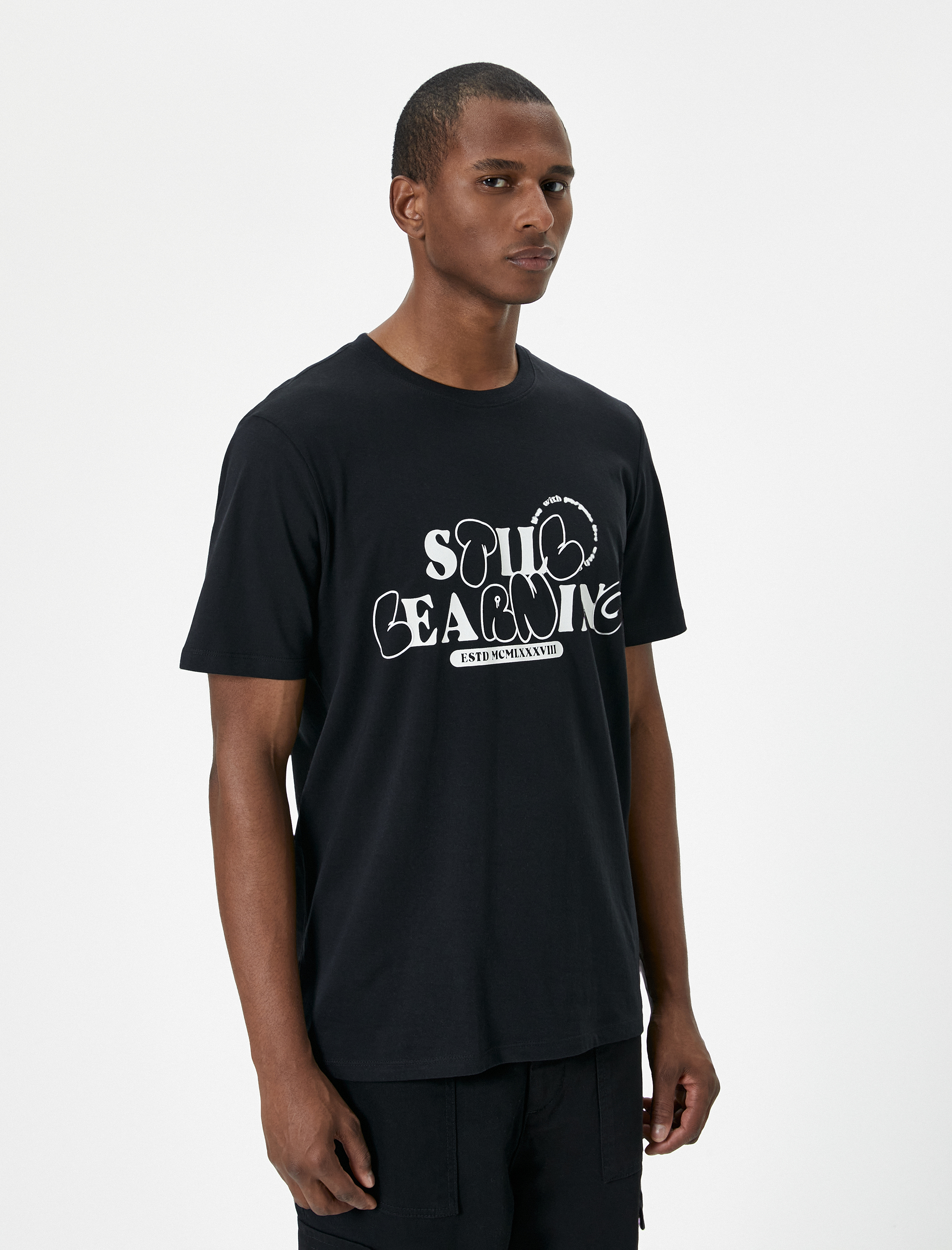   Slogan Baskılı Tişört Bisiklet Yaka Kısa Kollu Pamuklu