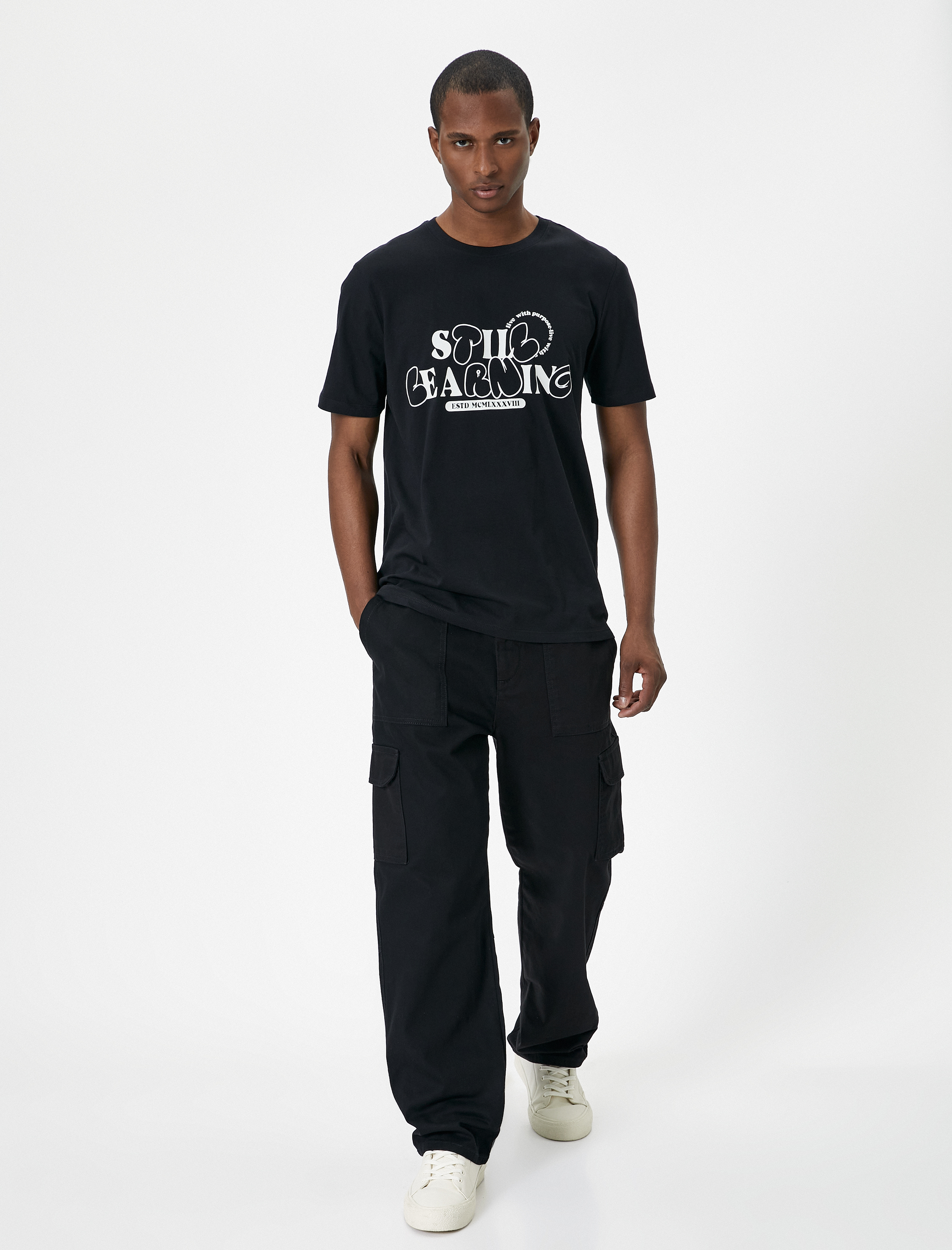   Slogan Baskılı Tişört Bisiklet Yaka Kısa Kollu Pamuklu