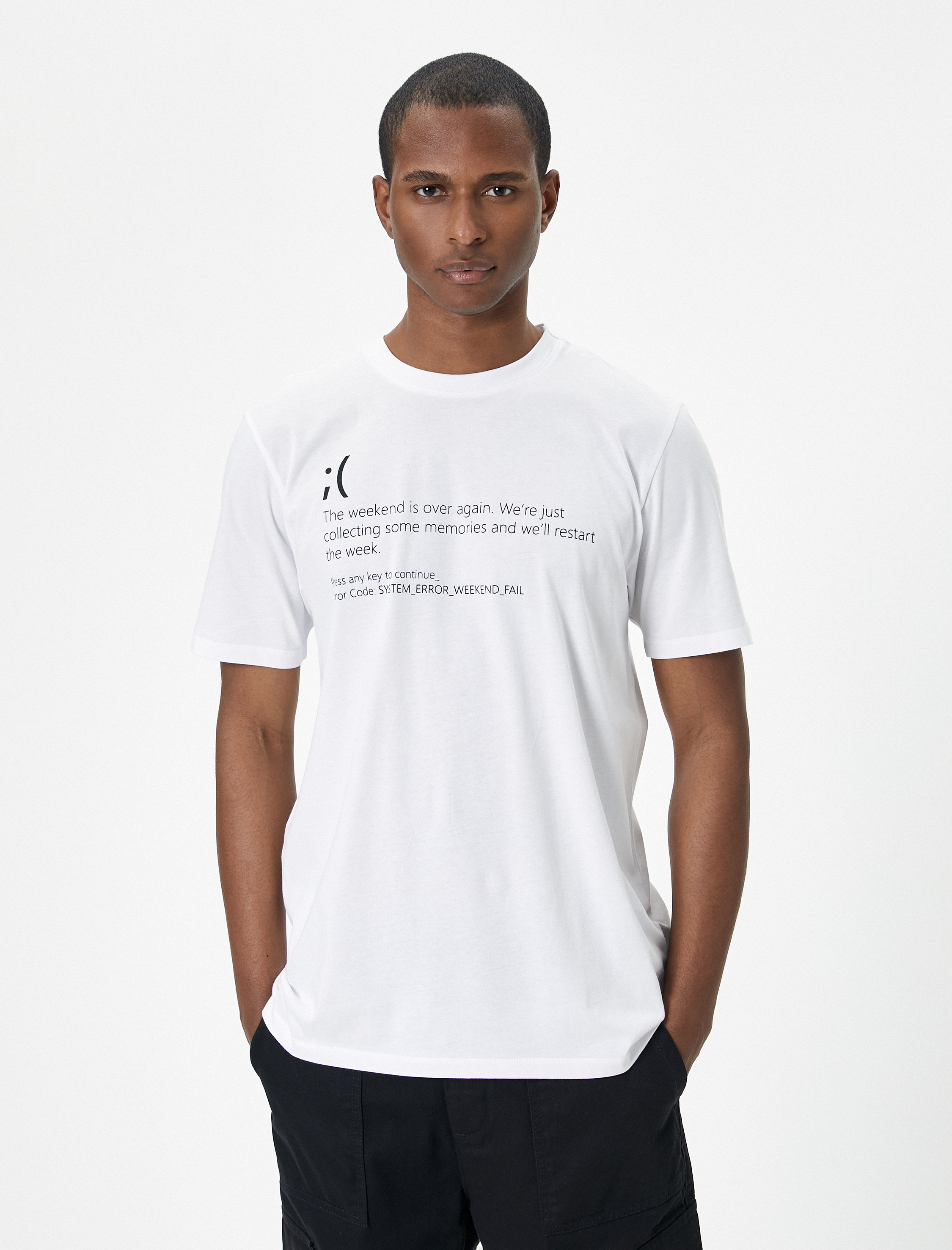   Slogan Baskılı Tişört Bisiklet Yaka Kısa Kollu Pamuklu