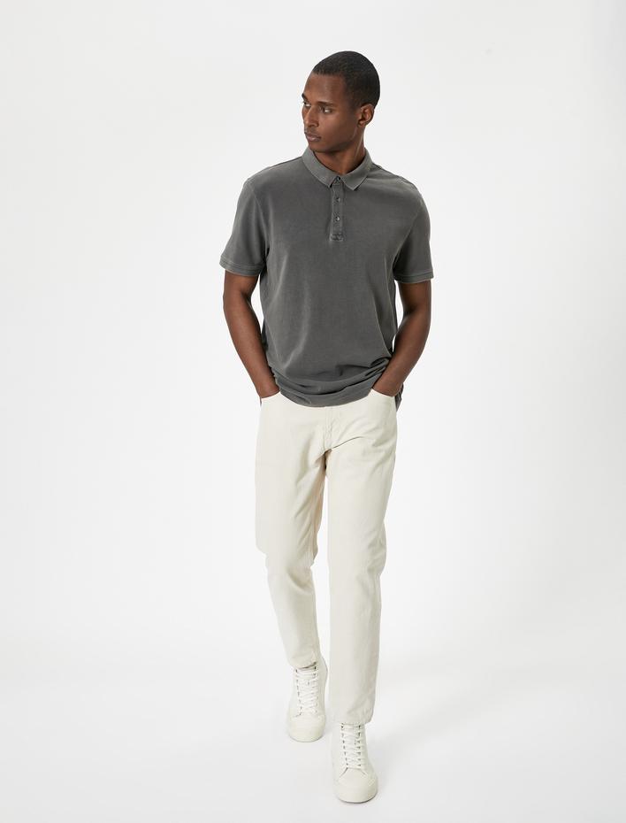  Polo Yaka Tişört Düğmeli Kısa Kollu Pamuklu