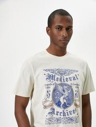 Slogan Baskılı Tişört Bisiklet Yaka Kısa Kollu