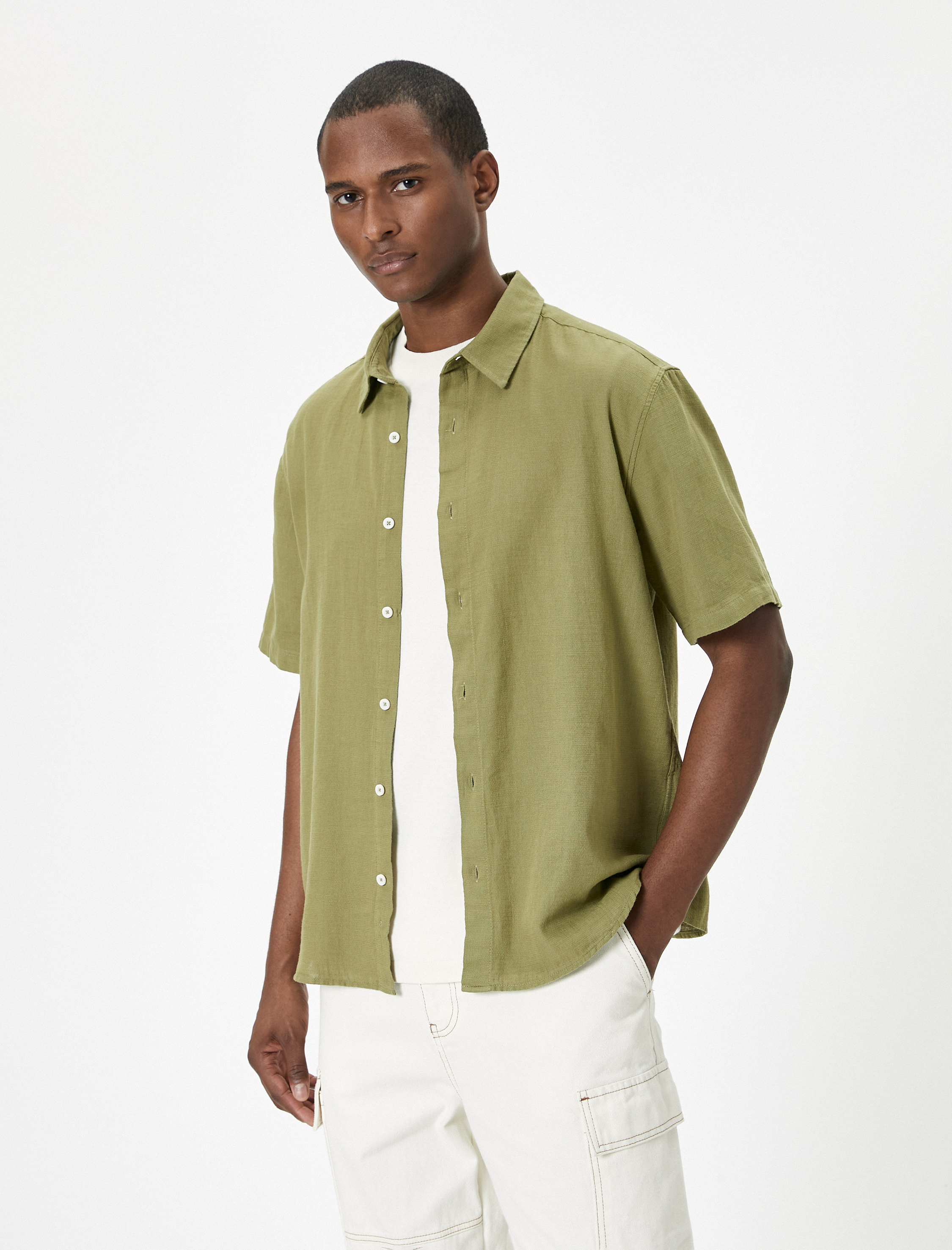   Yazlık Gömlek Kısa Kollu Klasik Yaka Düğmeli Pamuklu Regular Fit