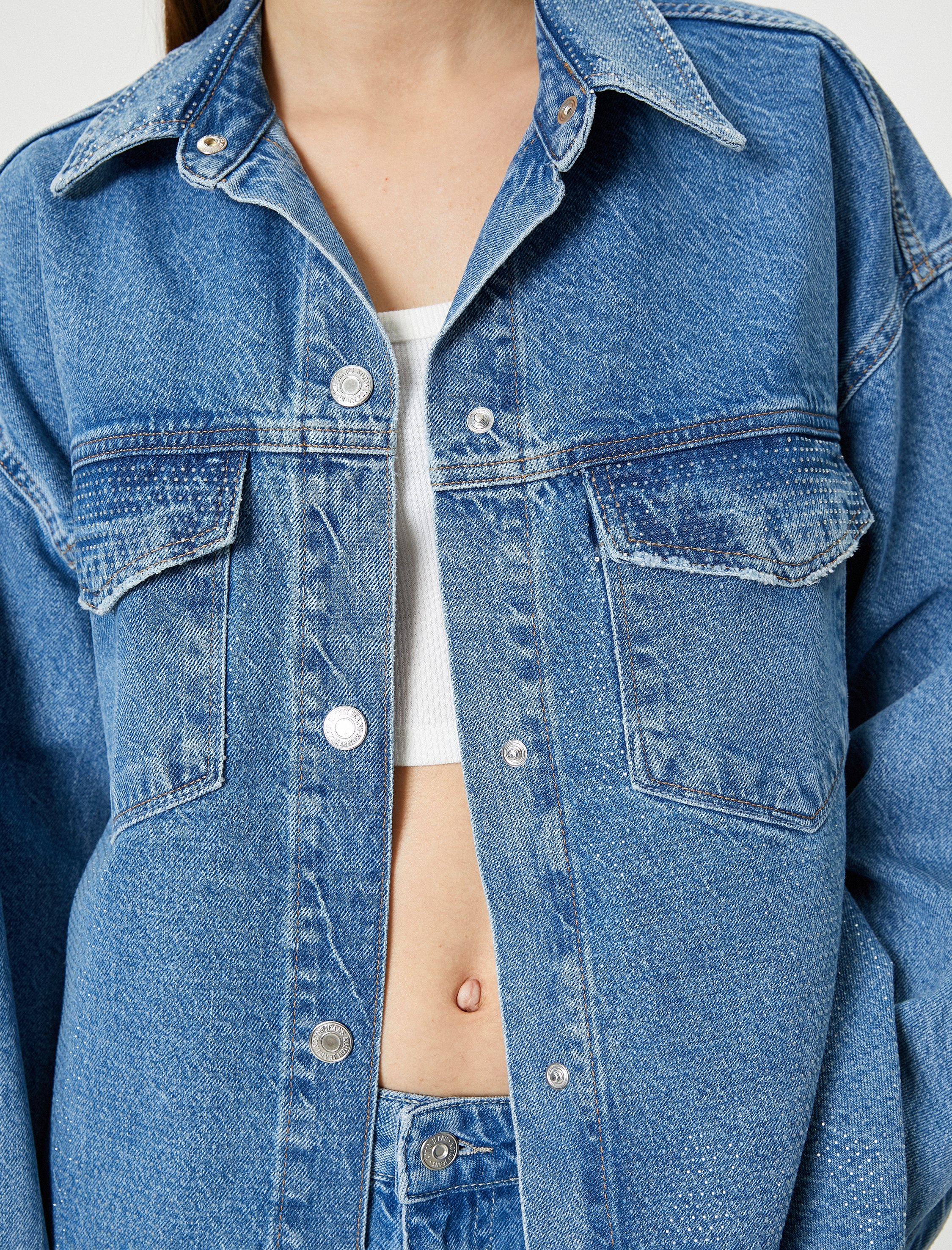   Uzun Kot Ceket Gömlek Yaka Kapaklı Cepli Pamuklu