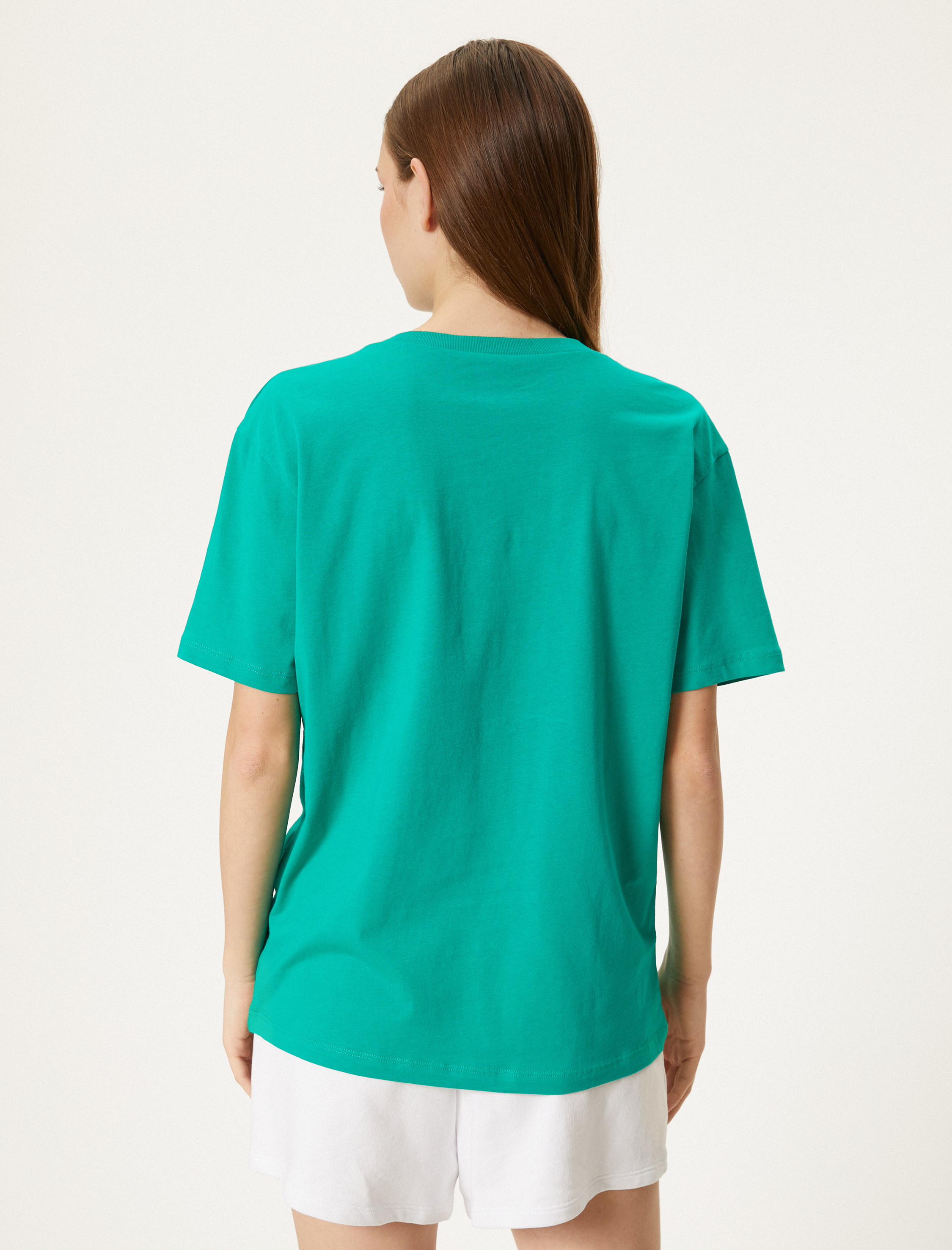   Baskılı Tişört Rahat Kalıp Kısa Kollu Bisiklet Yaka Pamuklu