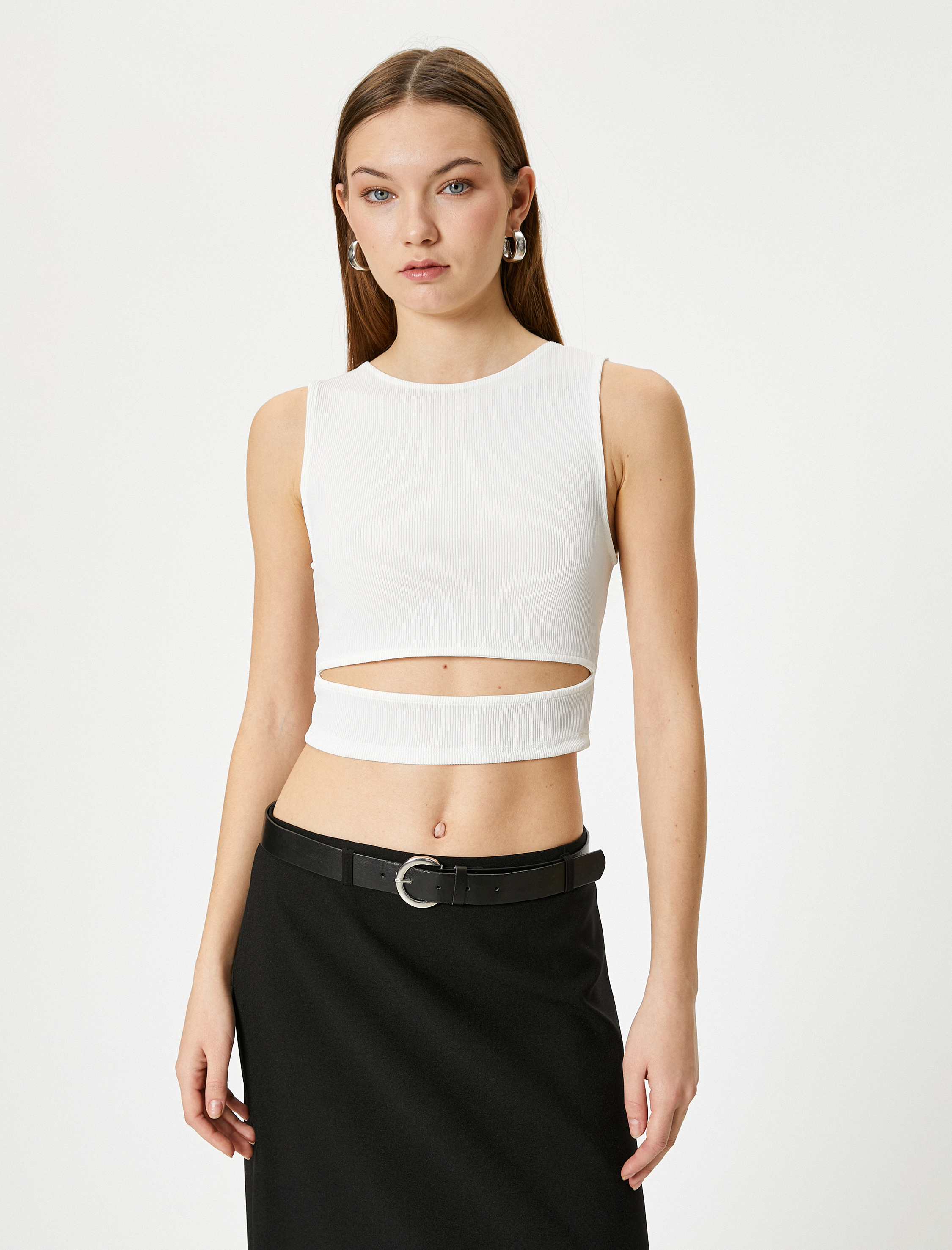   Pencere Detaylı Kısa Atlet Slim Fit Bisiklet Yaka