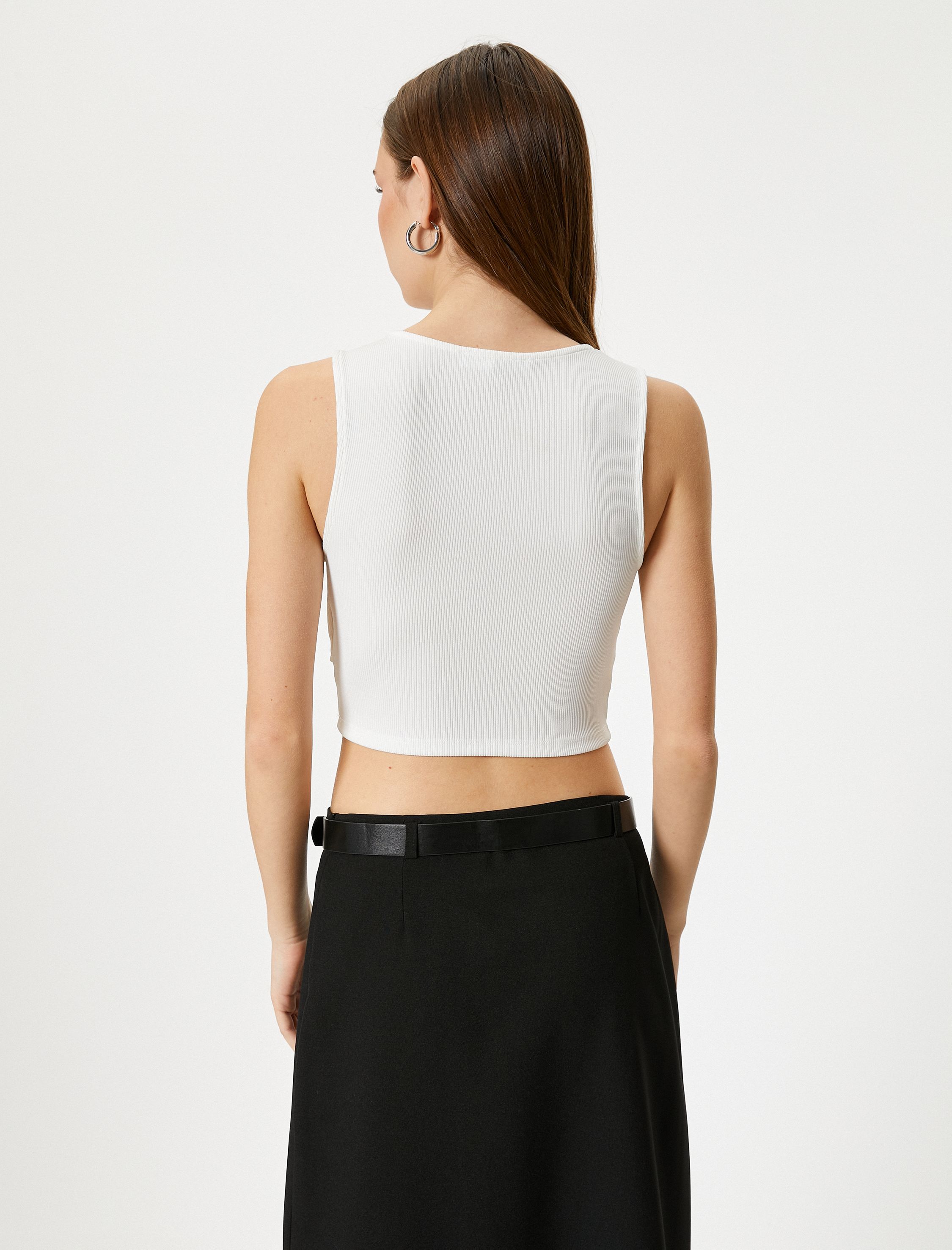   Pencere Detaylı Kısa Atlet Slim Fit Bisiklet Yaka