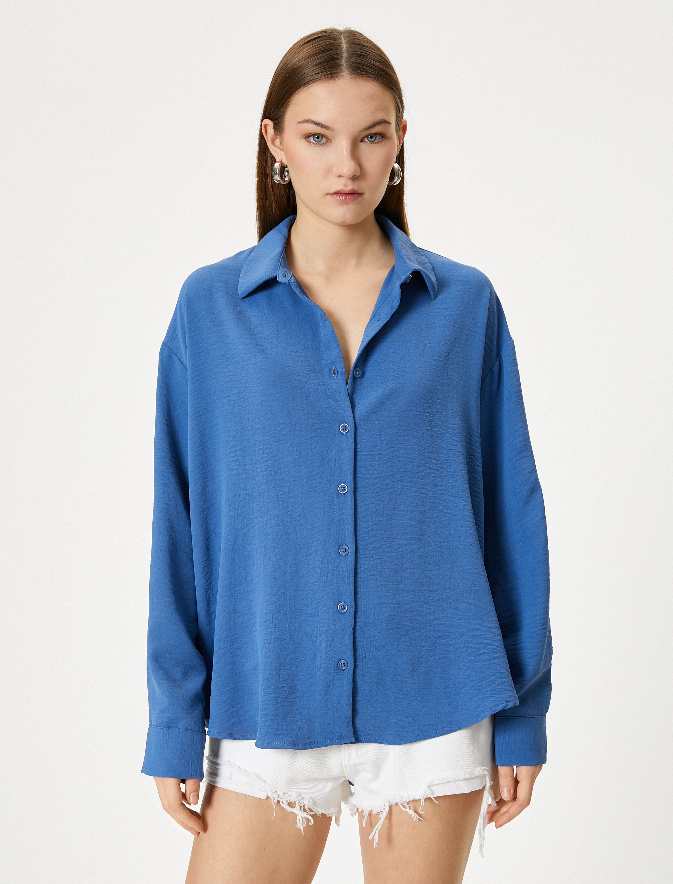   Oversize Gömlek Uzun Kollu Dokulu