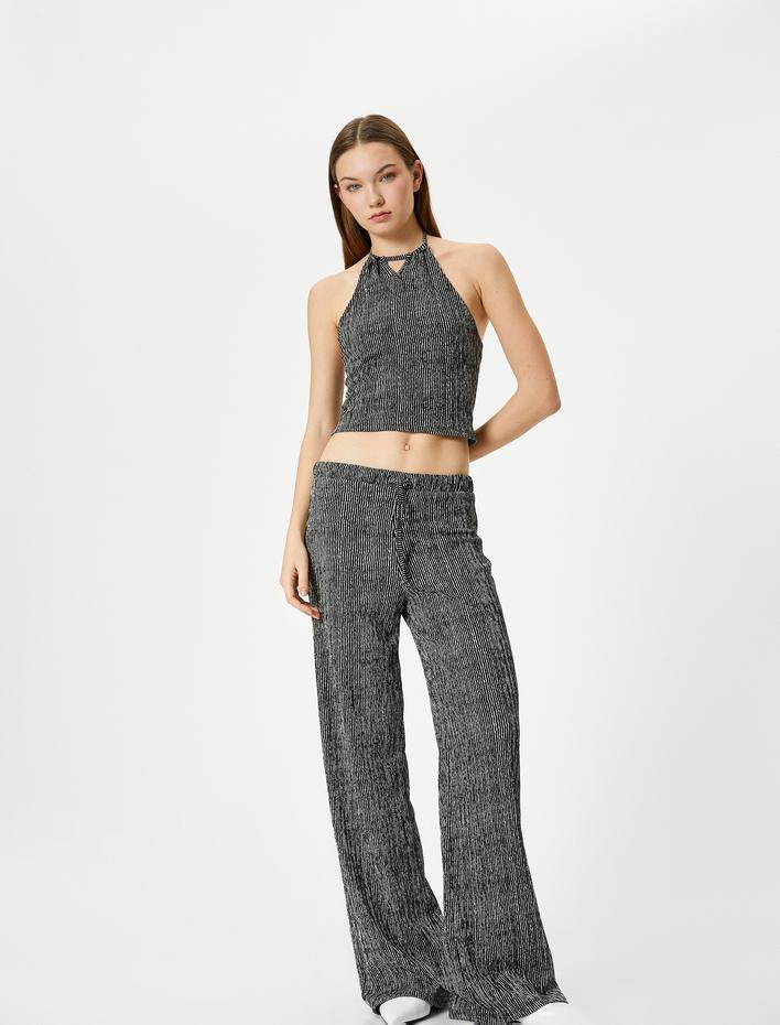  Boyundan Bağlamalı Crop Atlet Slim Fit Bürümcük