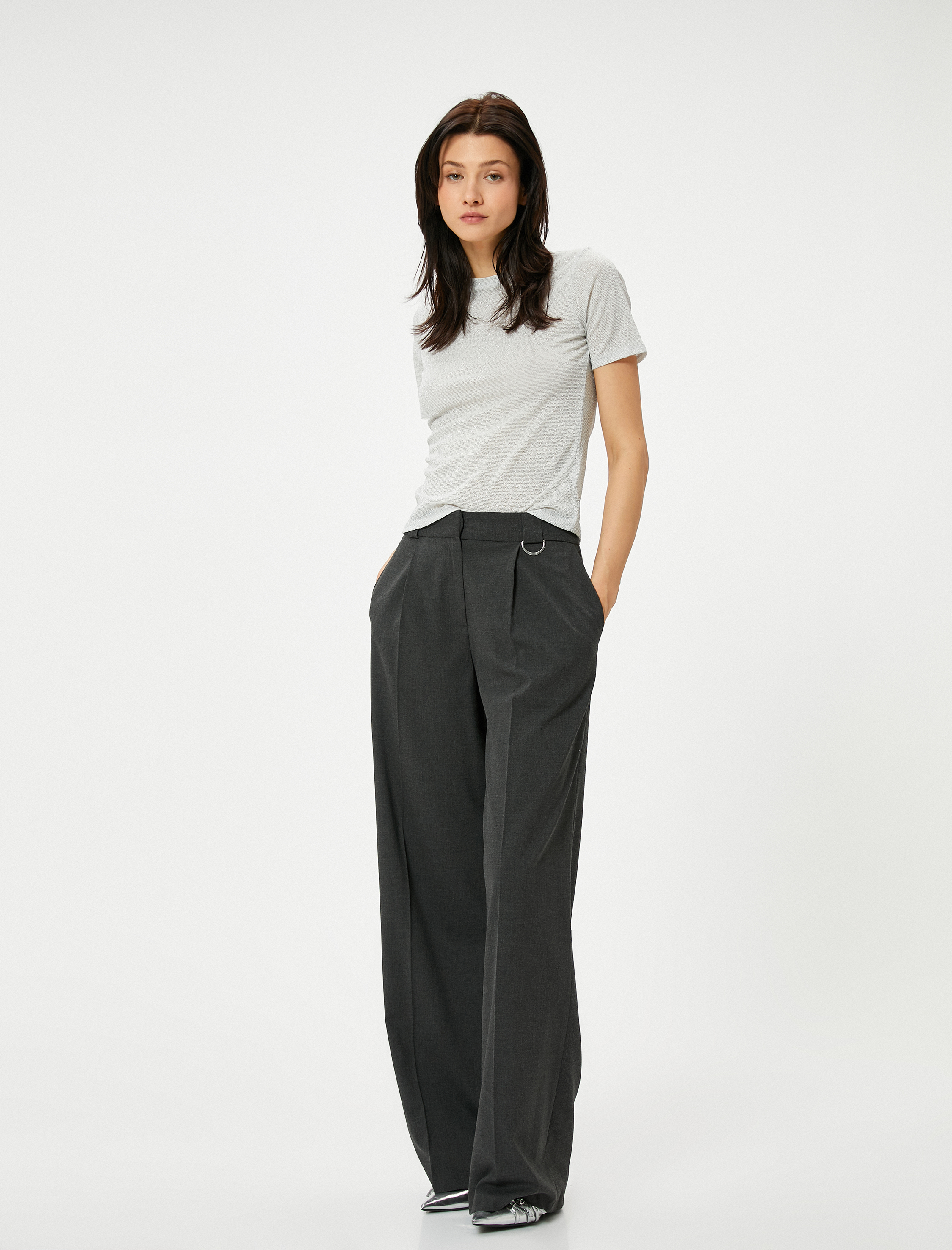   Ajurlu Tişört Kısa Kollu Bisiklet Yaka Slim Fit