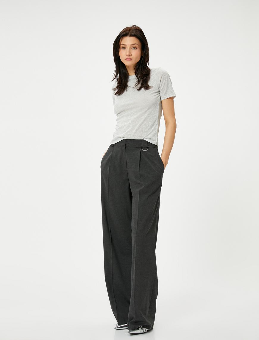   Ajurlu Tişört Kısa Kollu Bisiklet Yaka Slim Fit