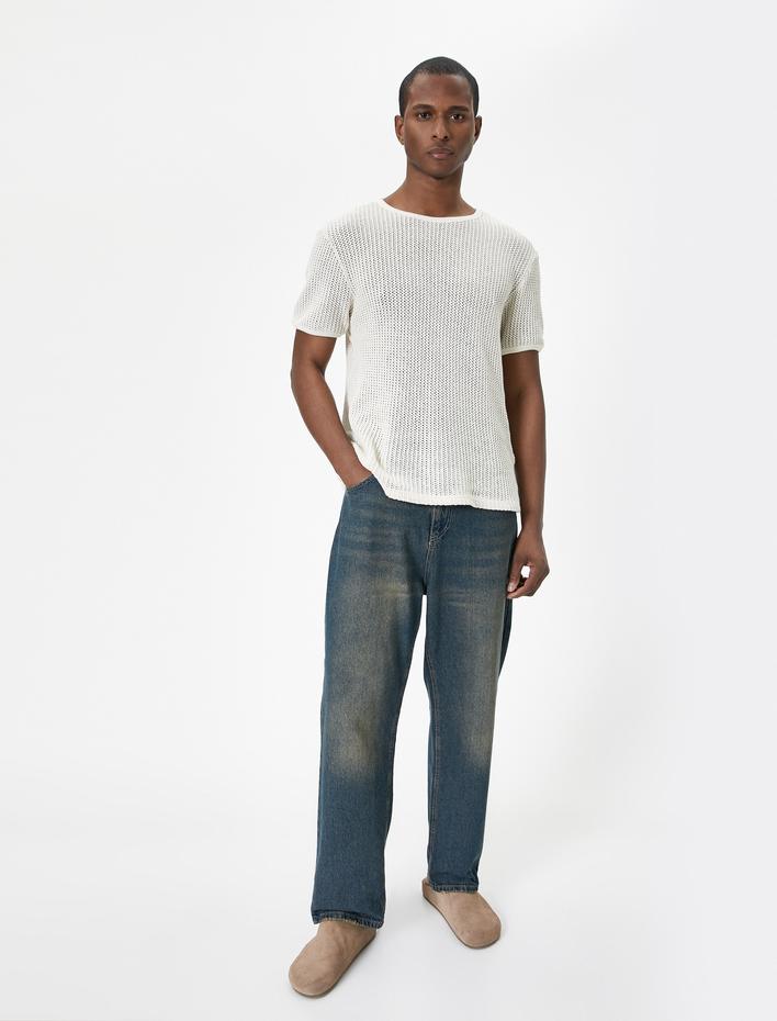  Ajurlu Tişört Bisiklet Yaka Kısa Kollu