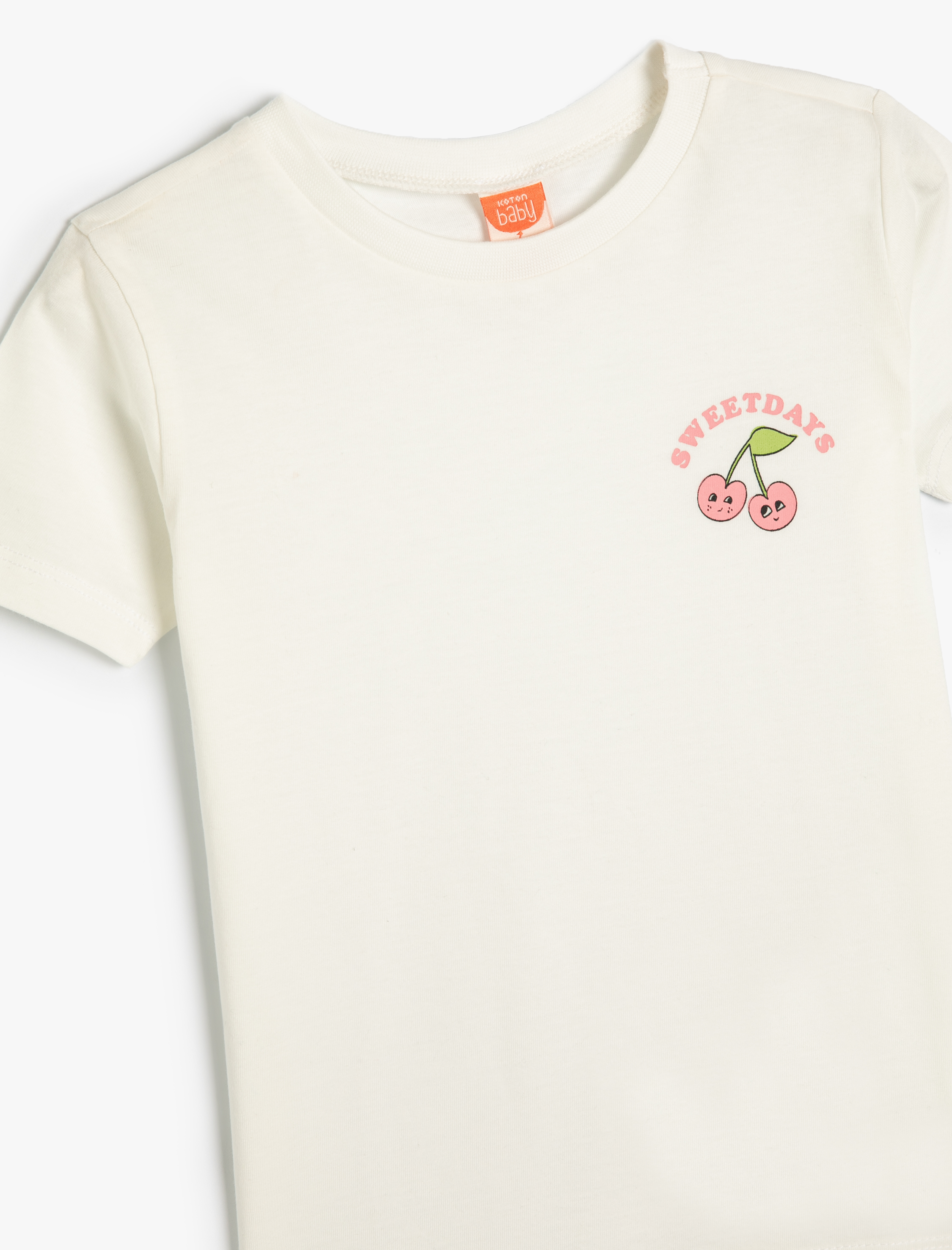 Kız Bebek Tişört Kiraz Baskılı Kısa Kollu Yuvarlak Yaka Pamuklu