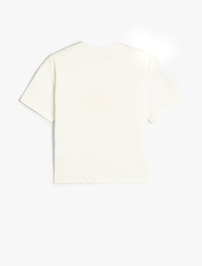 Kız Çocuk Tişört Deniz Kabuğu Aplikeli İşlemeli Kısa Kollu Pamuklu