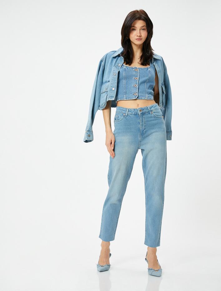  Yüksek Bel Kot Pantolon Rahat Kesim Hafif Dar Paça - Mom Slim Jeans