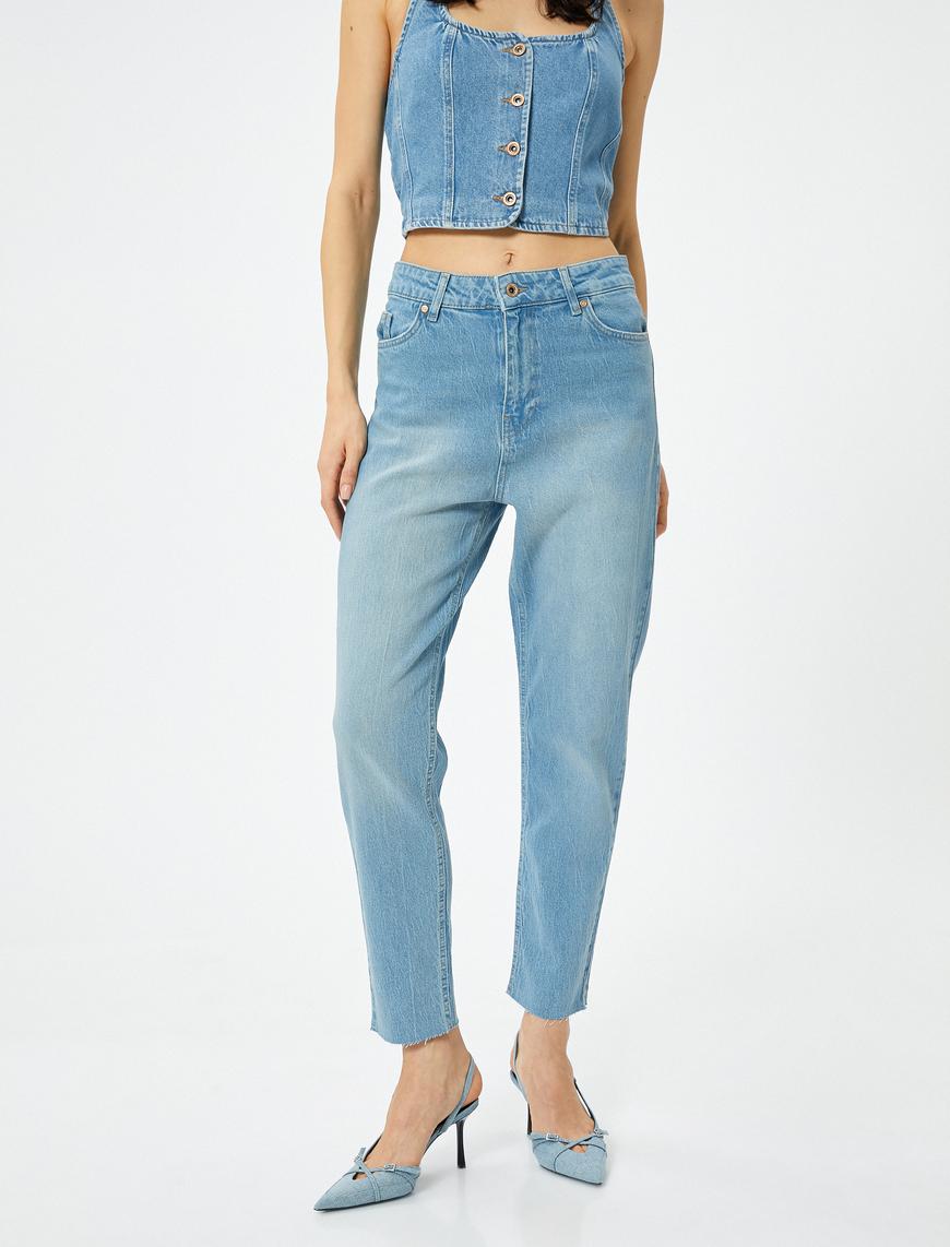   Yüksek Bel Kot Pantolon Rahat Kesim Hafif Dar Paça - Mom Slim Jeans