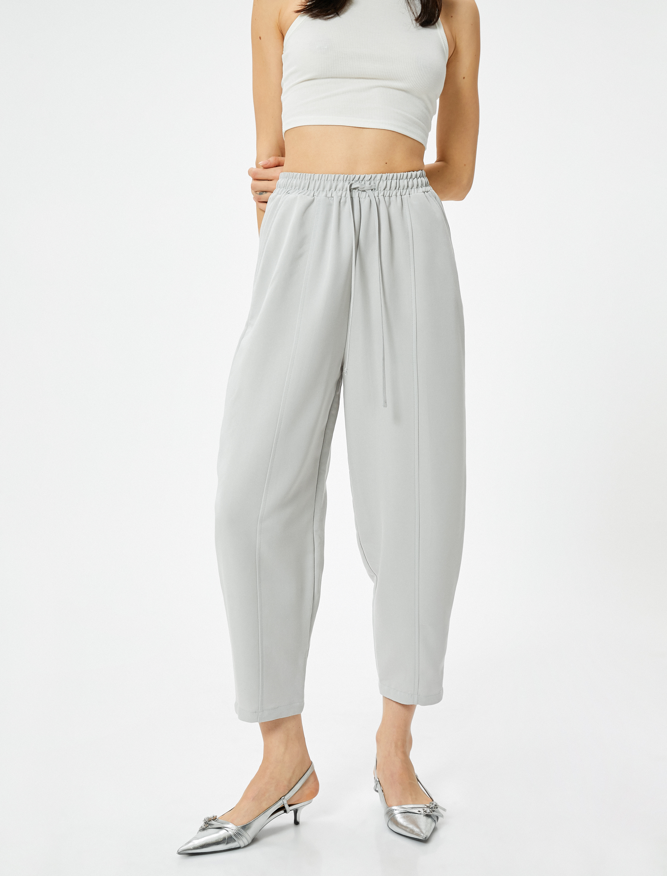   Havuç Pantolon Beli Bağcıklı Normal Bel Cep Detaylı Modal