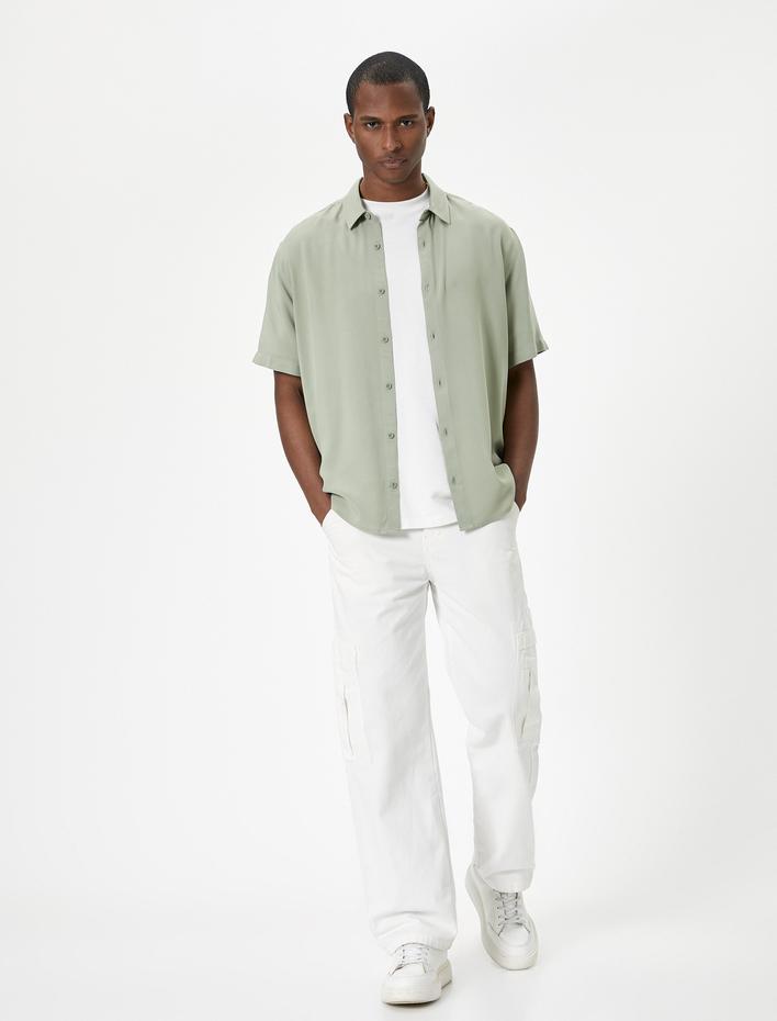  Yazlık Gömlek Kısa Kollu Klasik Yaka Düğmeli Viskon Kumaş Regular Fit