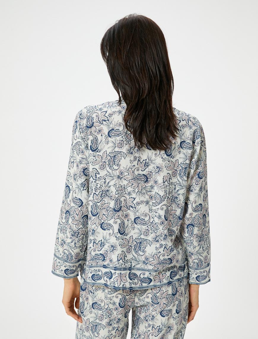   Düğmeli Pijama Üstü Uzun Kollu Desenli