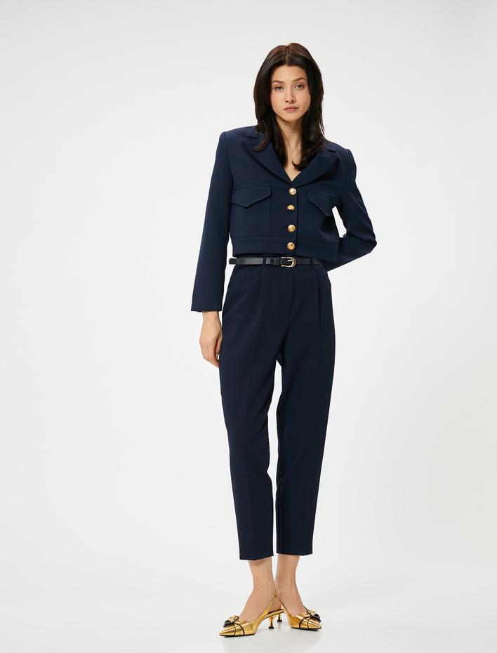  Kumaş Cigarette Pantolon Yüksek Bel Kemerli Pileli