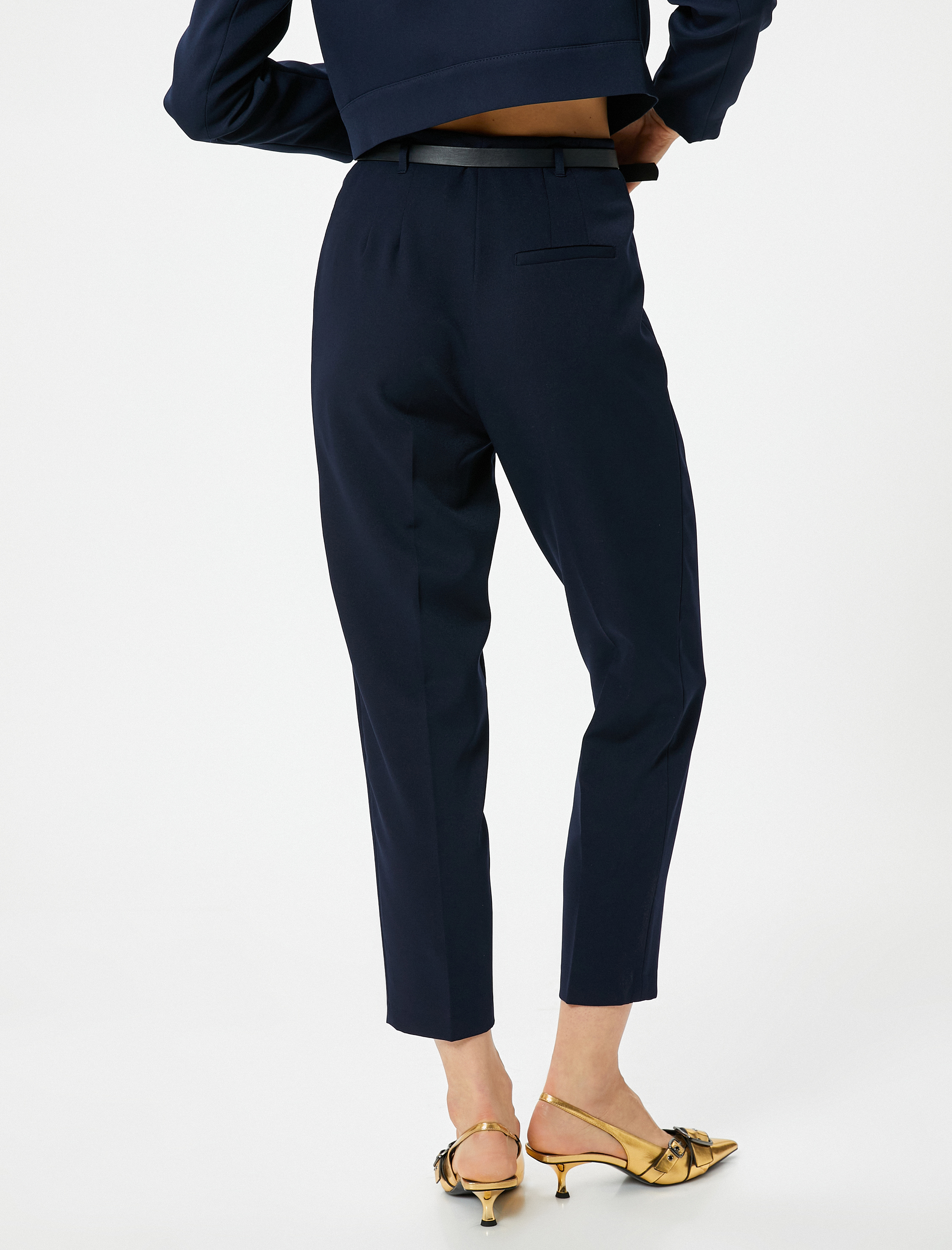   Kumaş Cigarette Pantolon Yüksek Bel Kemerli Pileli