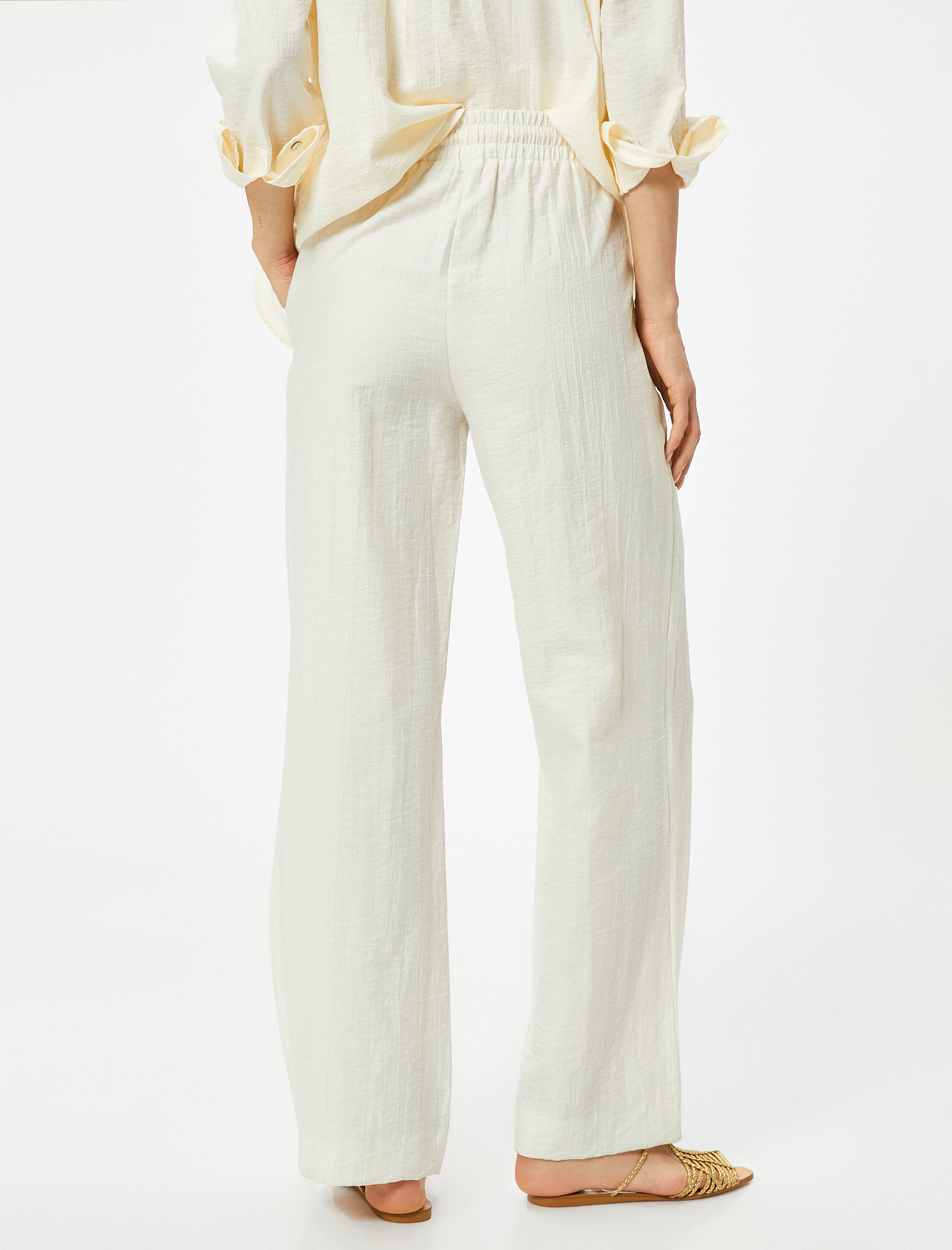   Beli Bağcıklı Pantolon Düz Paça Cepli Standart Kesim