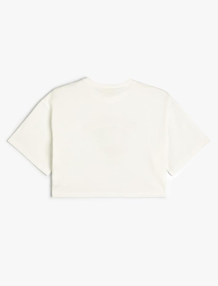 Kız Çocuk Crop Tişört Yaz Temalı Slogan Baskılı Kısa Kollu Pamuklu