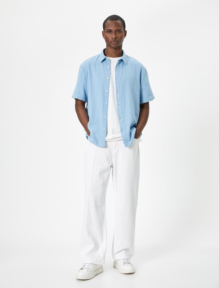  Yazlık Gömlek Kısa Kollu Klasik Yaka Düğmeli Pamuklu Regular Fit