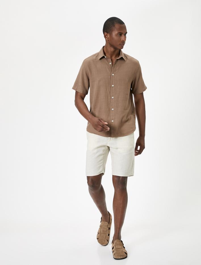  Yazlık Gömlek Kısa Kollu Klasik Yaka Düğmeli Pamuklu Regular Fit