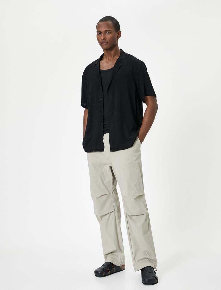  Yazlık Gömlek Kısa Kollu Devrik Yaka Düğmeli Viskon Kumaş Regular Fit