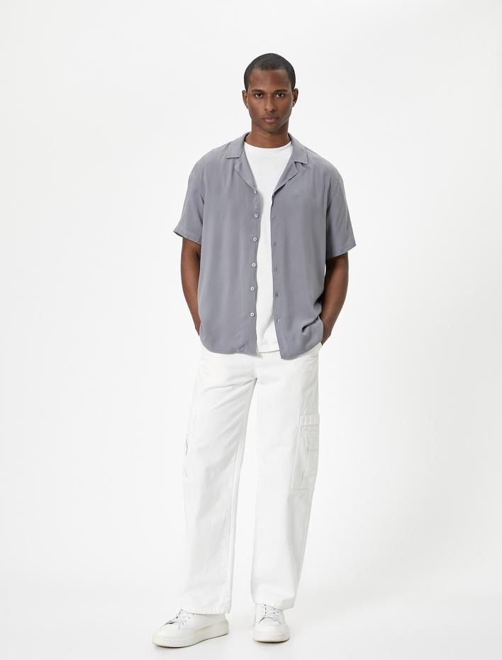  Yazlık Gömlek Kısa Kollu Devrik Yaka Düğmeli Viskon Kumaş Regular Fit