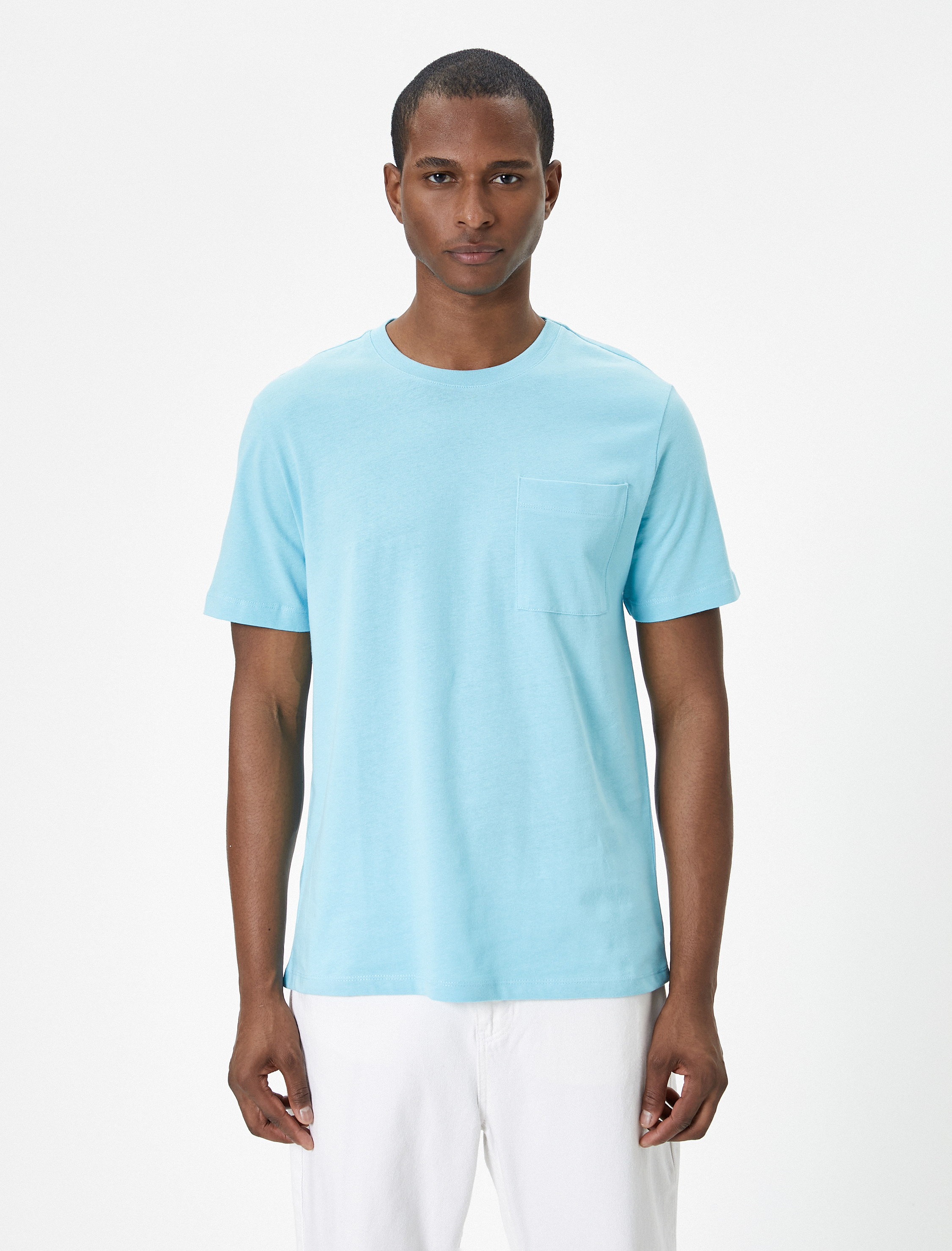   Basic Tişört Cep Detaylı Bisiklet Yaka Kısa Kollu Pamuklu