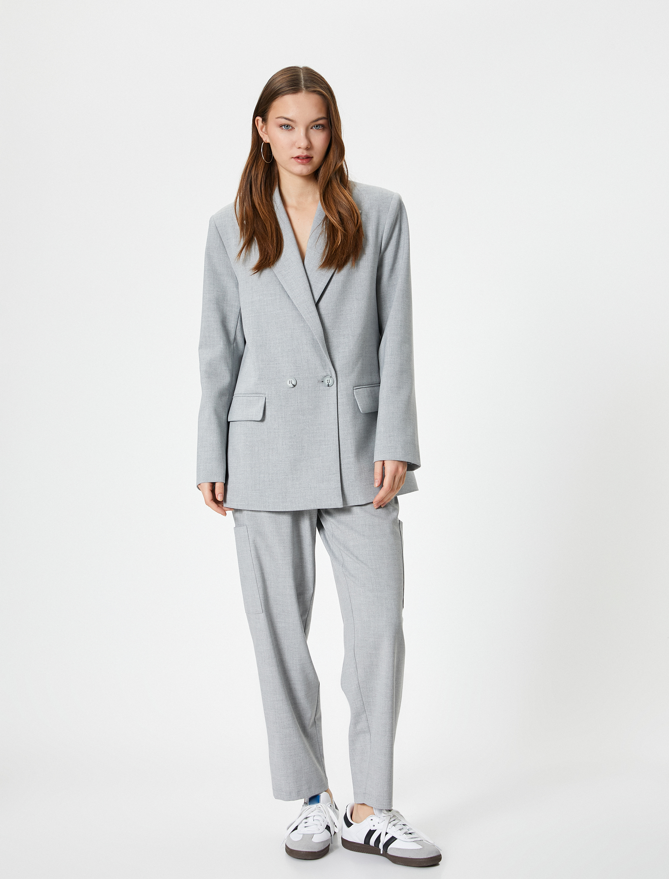   Blazer Ceket Kruvaze Çift Düğmeli Cepli Astarlı