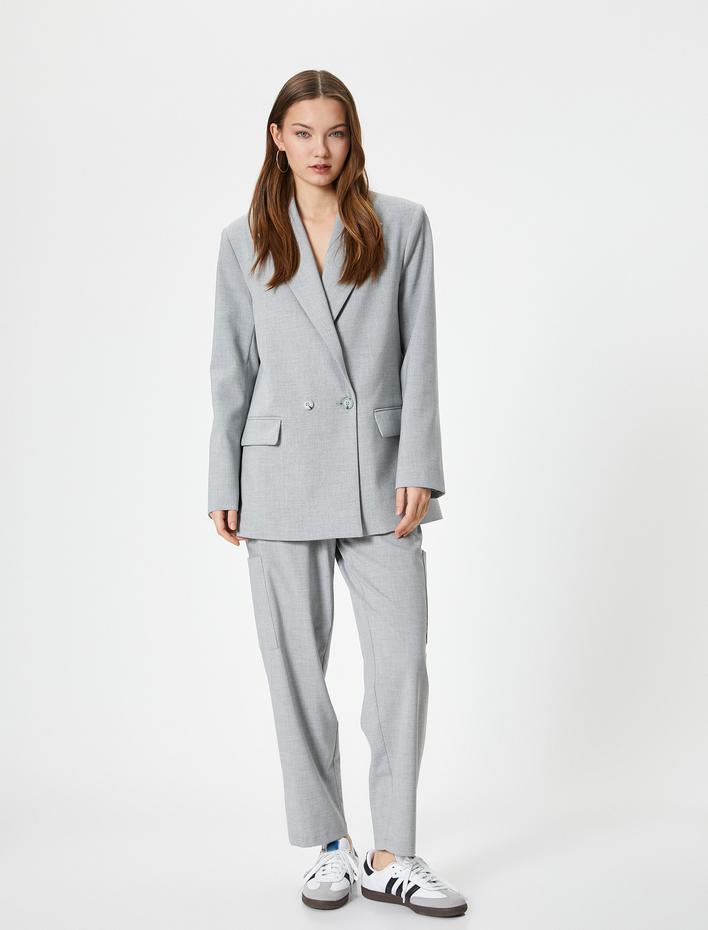  Blazer Ceket Kruvaze Çift Düğmeli Cepli Astarlı