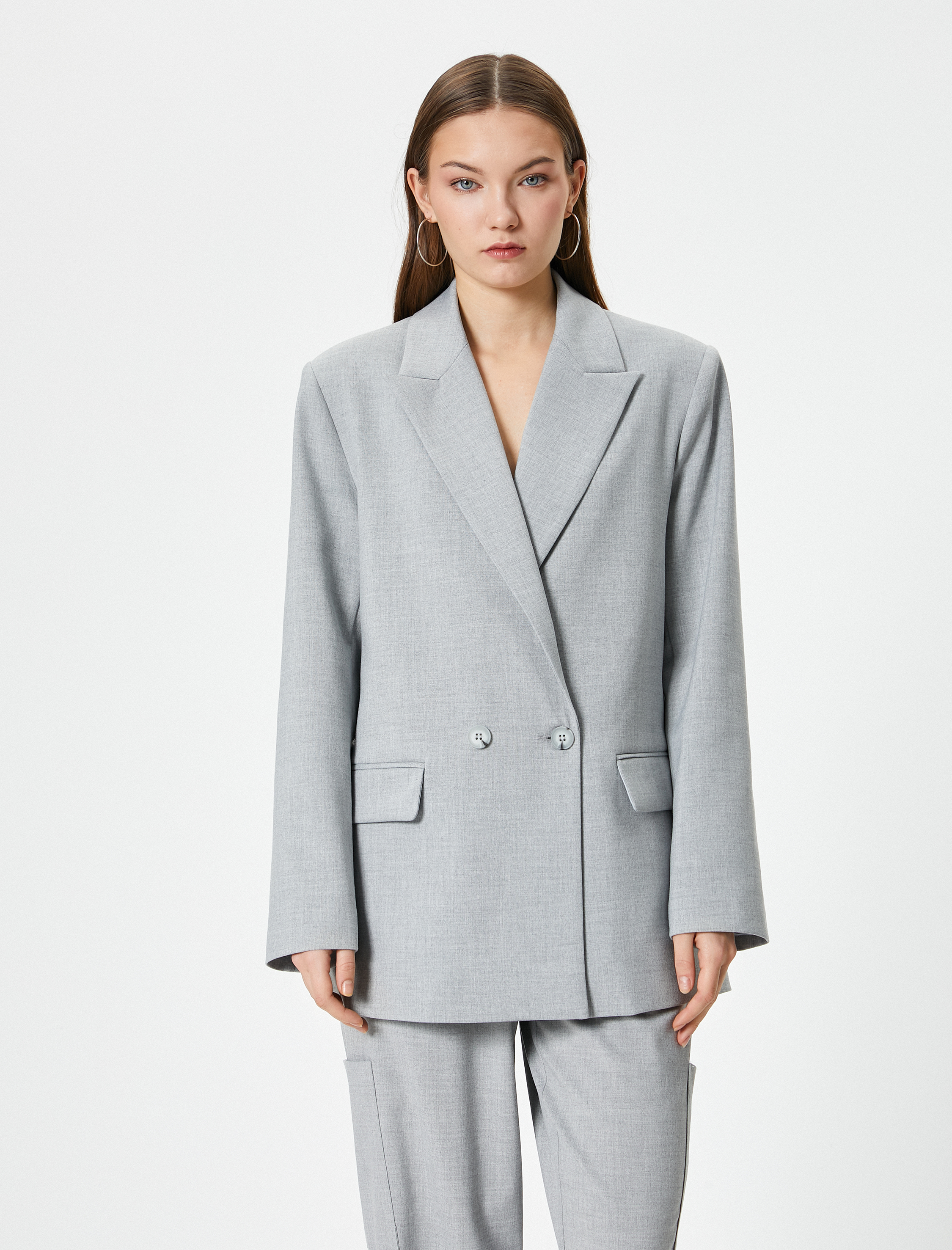   Blazer Ceket Kruvaze Çift Düğmeli Cepli Astarlı