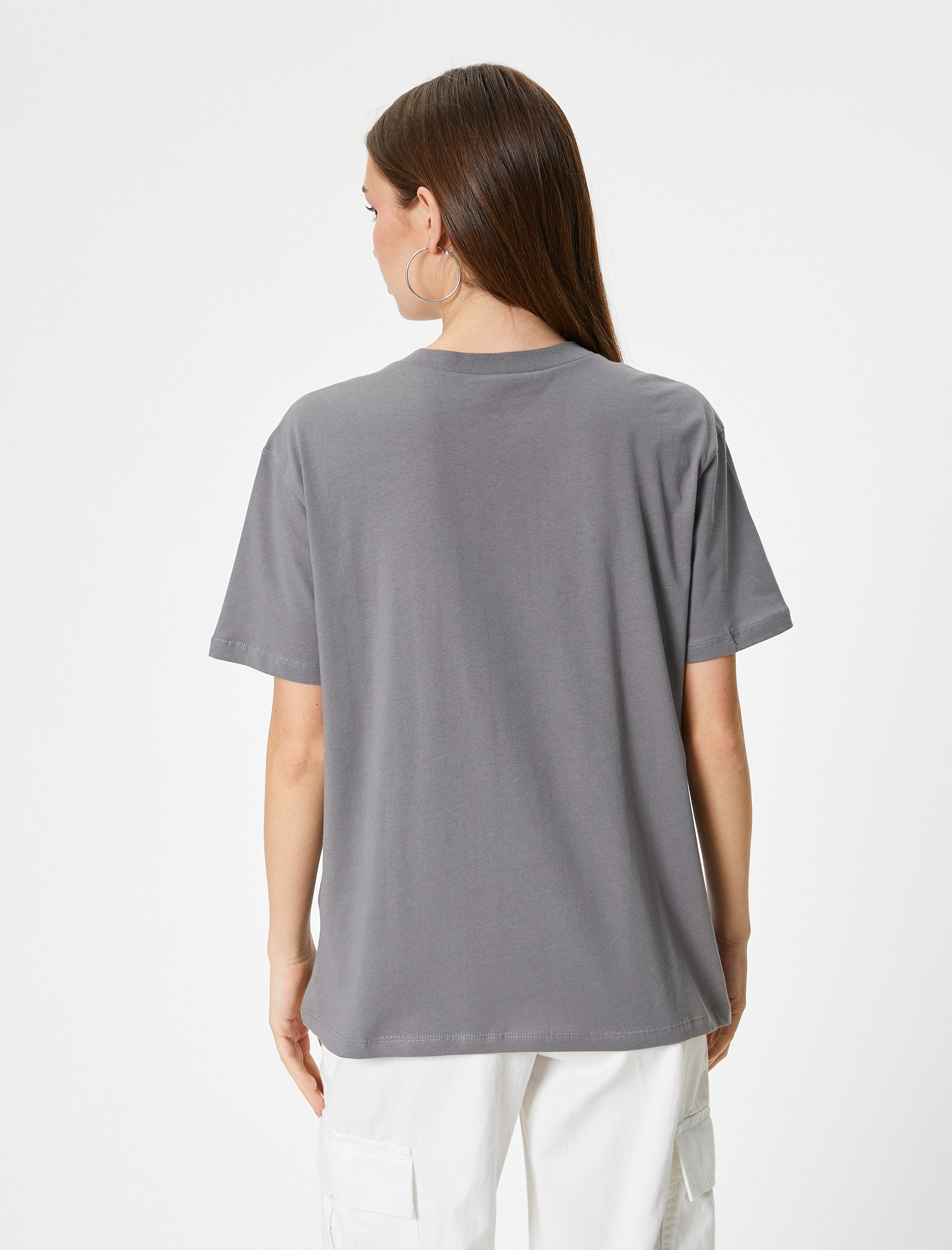   Ejderha Baskılı Tişört Rahat Kalıp Kısa Kollu Bisiklet Yaka