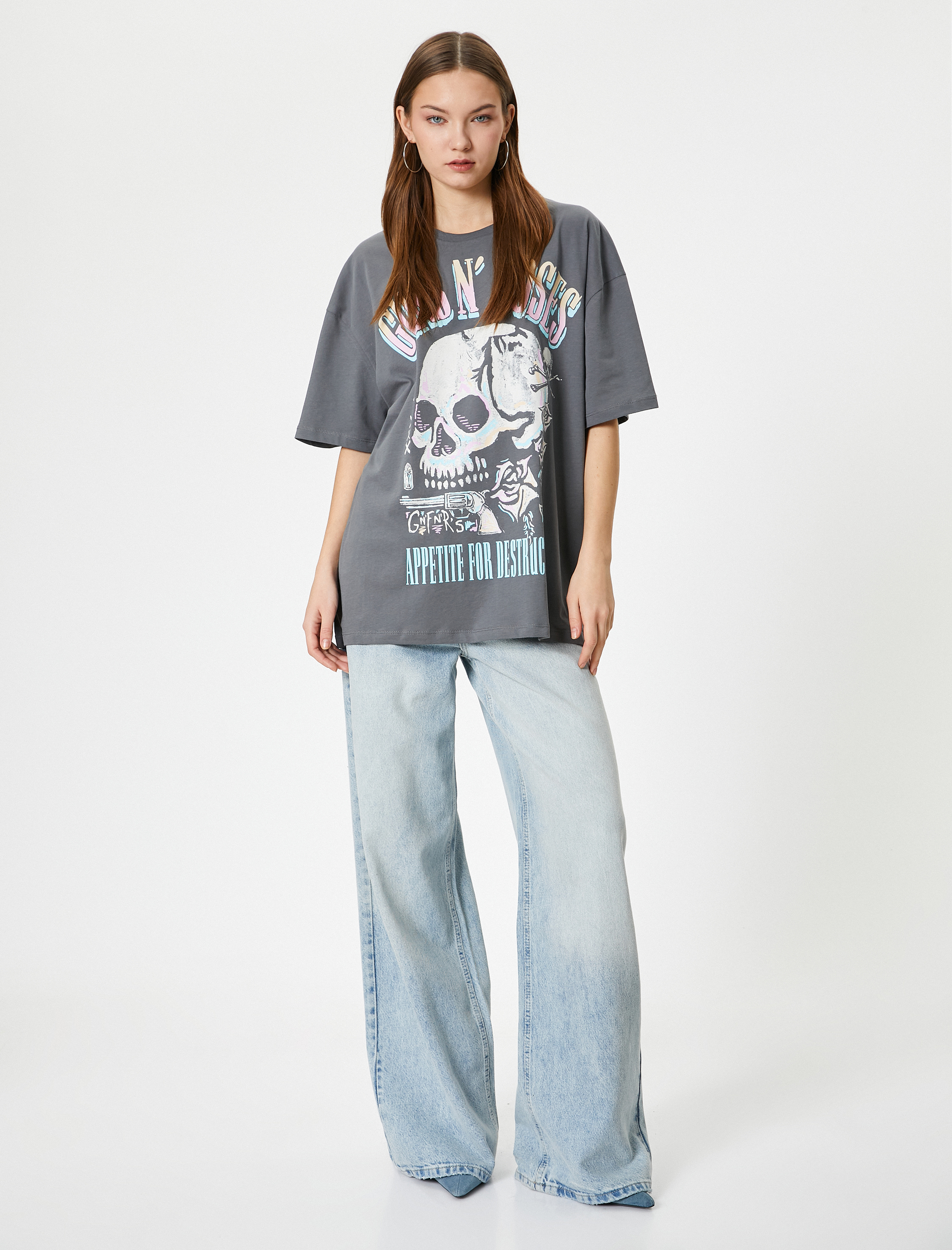   Guns N'Roses Tişört Lisanslı Rahat Kalıp Kısa Kollu Bisiklet Yaka Pamuklu