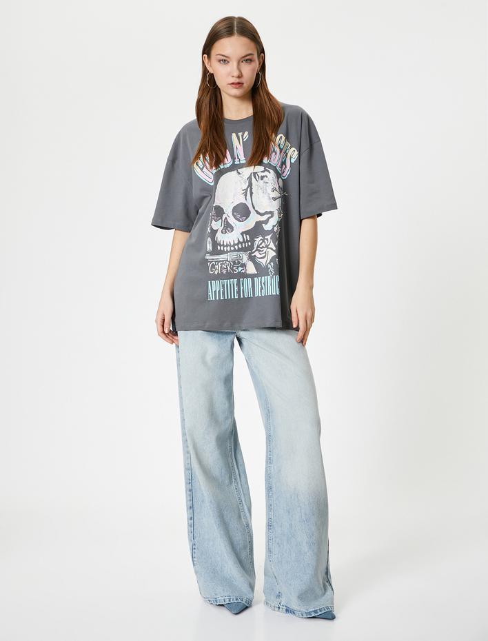  Guns N'Roses Tişört Lisanslı Rahat Kalıp Kısa Kollu Bisiklet Yaka Pamuklu