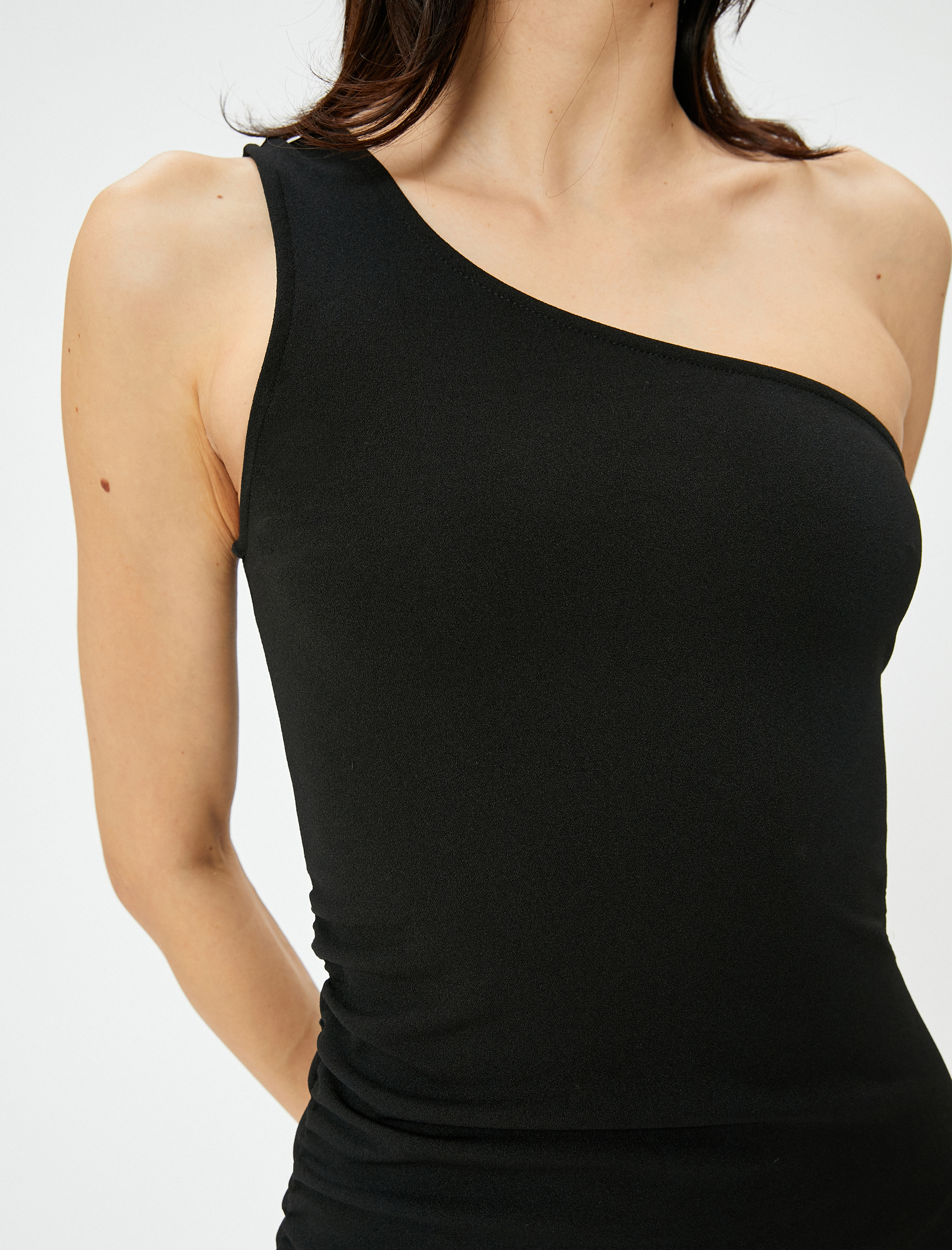 Tek Omuz Elbise Mini Slim Fit