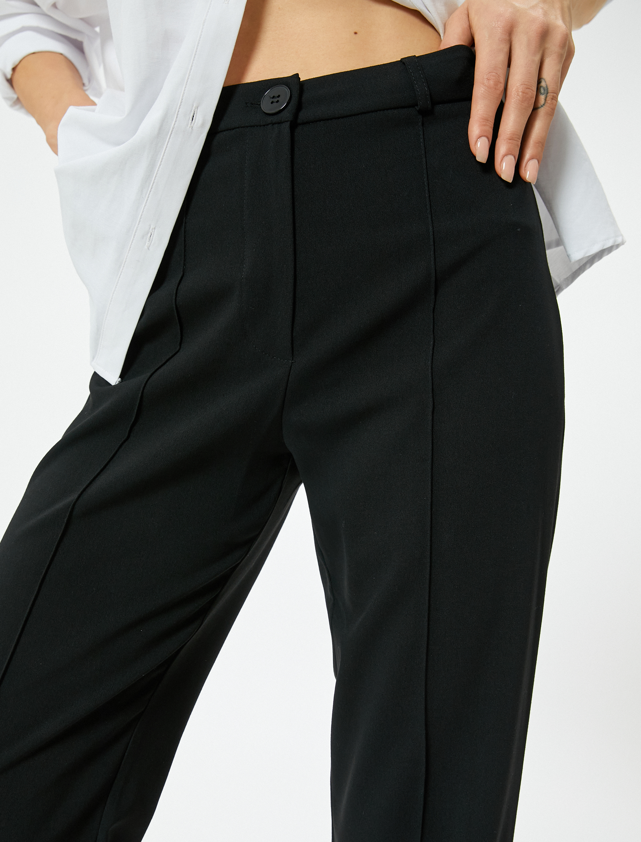   Kumaş Palazzo Pantolon Nervürlü Yüksek Bel