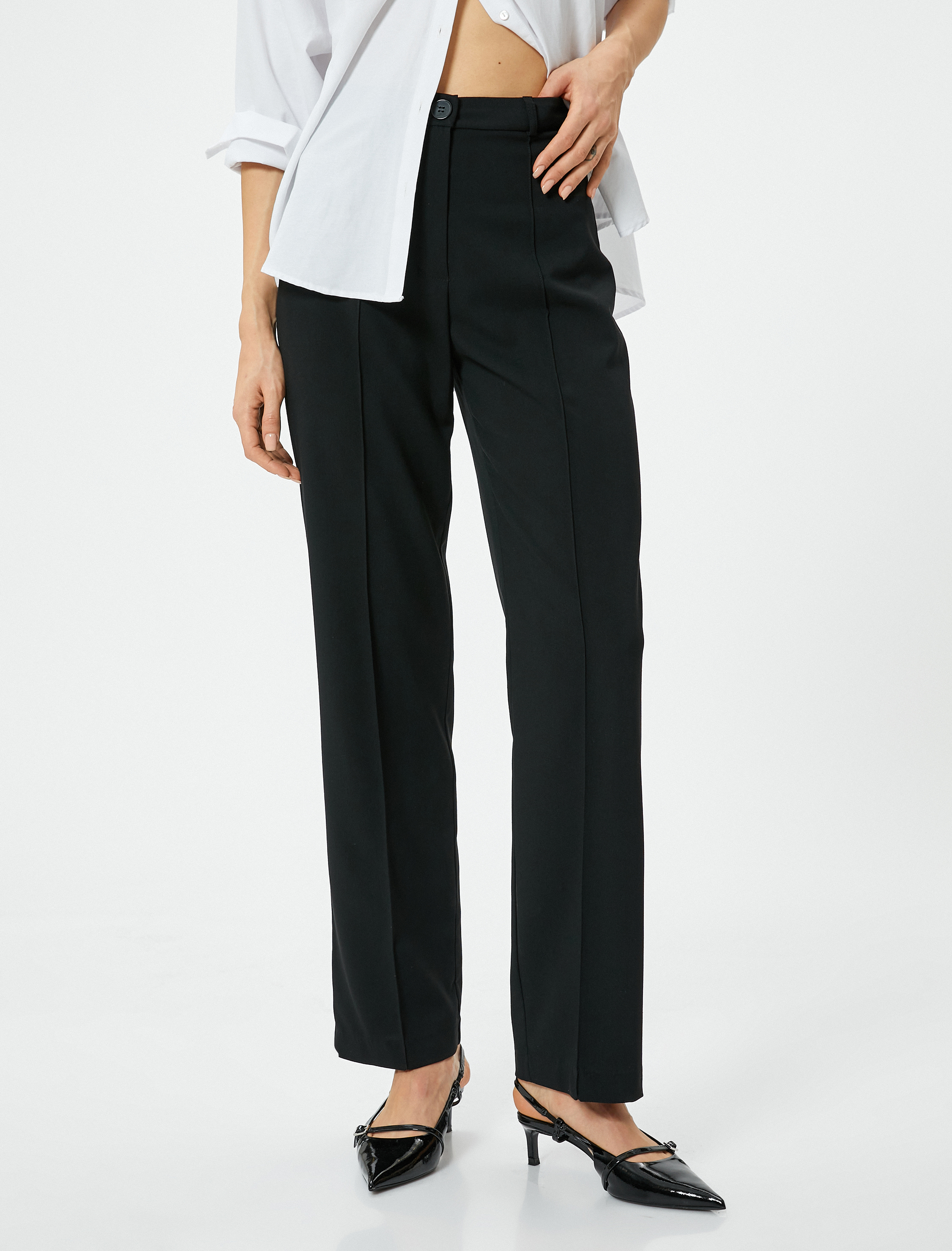   Kumaş Palazzo Pantolon Nervürlü Yüksek Bel