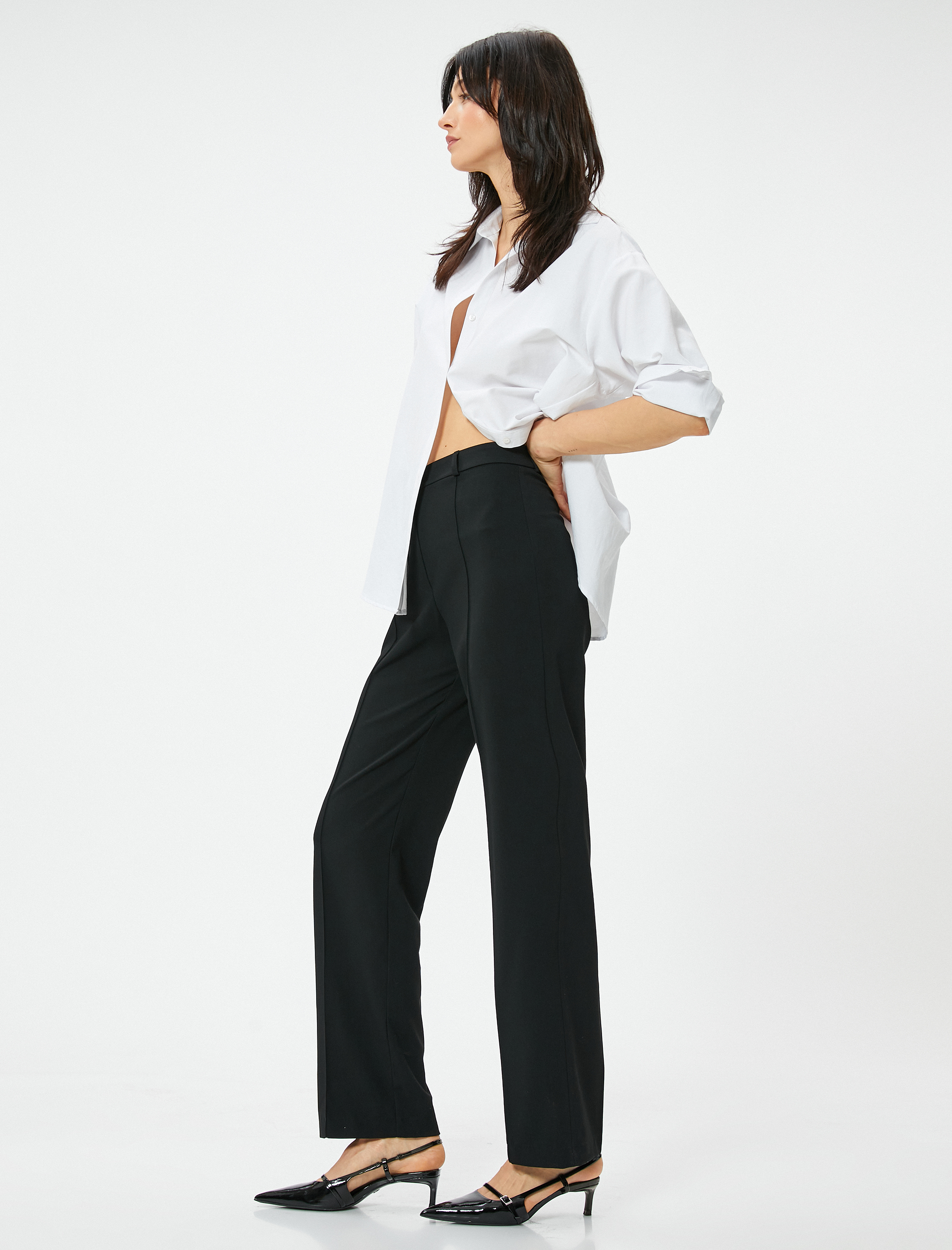   Kumaş Palazzo Pantolon Nervürlü Yüksek Bel